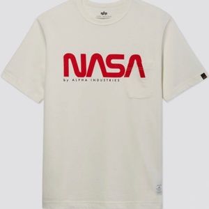 Alpha Industries White NASA Worm Logo Pocket Tee - Size Medium - NWT